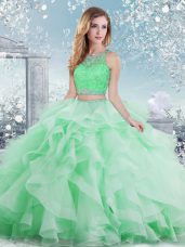 Comfortable Sleeveless Clasp Handle Floor Length Beading and Ruffles Ball Gown Prom Dress