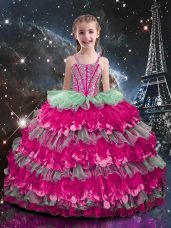 New Arrival Multi-color Ball Gowns Straps Sleeveless Organza Floor Length Lace Up Beading and Ruffled Layers Little Girls Pageant Gowns