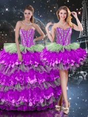 Customized Multi-color Sweetheart Neckline Beading and Ruffles and Ruffled Layers Sweet 16 Dresses Sleeveless Lace Up