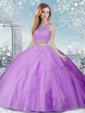 Popular Ball Gowns 15 Quinceanera Dress Lavender Scoop Tulle Sleeveless Floor Length Clasp Handle