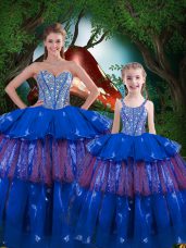 Ideal Sleeveless Beading and Ruffled Layers Lace Up Quinceanera Gown