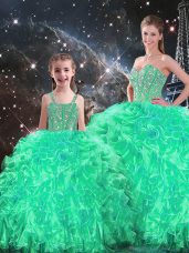 Fashion Turquoise Quinceanera Dress Military Ball and Sweet 16 and Quinceanera with Beading and Ruffles Sweetheart Sleeveless Lace Up