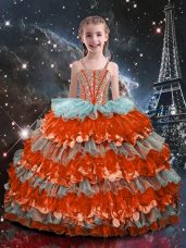 Organza Straps Sleeveless Lace Up Beading and Ruffled Layers Pageant Gowns For Girls in Multi-color