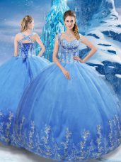 Floor Length Baby Blue Quinceanera Dress Sweetheart Sleeveless Lace Up