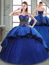 Sweet Sleeveless Court Train Beading and Appliques and Embroidery Lace Up Ball Gown Prom Dress