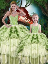 Fancy Yellow Green Lace Up Sweetheart Beading and Ruffles and Ruffled Layers 15 Quinceanera Dress Organza Sleeveless