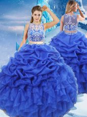 Royal Blue Zipper Sweet 16 Dresses Beading and Ruffles and Pick Ups Sleeveless Floor Length