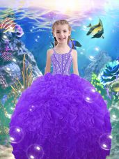 Custom Designed Floor Length Eggplant Purple Girls Pageant Dresses Straps Sleeveless Lace Up