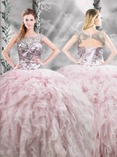 New Style Pink Sleeveless Tulle Zipper Sweet 16 Quinceanera Dress for Military Ball and Sweet 16 and Quinceanera