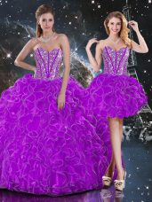 Sweetheart Sleeveless Lace Up 15th Birthday Dress Purple Organza