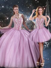 Affordable Floor Length Lilac 15 Quinceanera Dress Tulle Sleeveless Beading