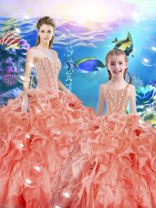 Excellent Watermelon Red Sweetheart Neckline Beading and Ruffles 15 Quinceanera Dress Sleeveless Lace Up