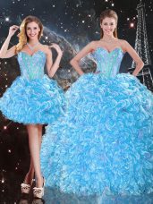 Suitable Sleeveless Beading and Ruffles Lace Up Quince Ball Gowns