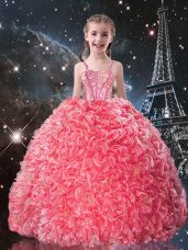 Superior Sleeveless Beading and Ruffles Lace Up Child Pageant Dress