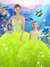 Yellow Green Sweetheart Neckline Beading and Ruffles 15 Quinceanera Dress Sleeveless Lace Up