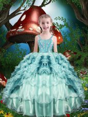 Fashion Sleeveless Lace Up Floor Length Beading and Ruffles and Ruffled Layers Little Girl Pageant Gowns