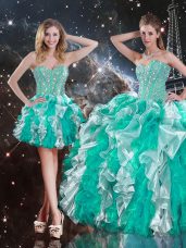 Beading and Ruffles 15 Quinceanera Dress Multi-color Lace Up Sleeveless Floor Length