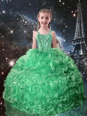 Turquoise Ball Gowns Beading and Ruffles Little Girls Pageant Dress Wholesale Lace Up Organza Sleeveless Floor Length