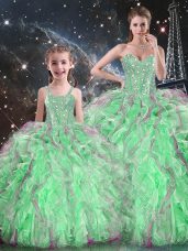 Floor Length Green Quinceanera Gown Sweetheart Sleeveless Lace Up