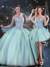Comfortable Light Blue Sweetheart Lace Up Beading Quinceanera Gown Sleeveless