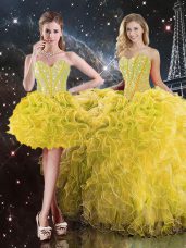 Sweetheart Sleeveless Lace Up Quinceanera Gowns Yellow Organza