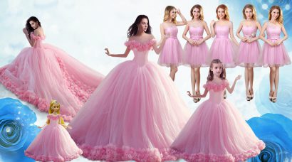 Sleeveless Tulle Floor Length Lace Up Quince Ball Gowns in Baby Pink with Ruffles