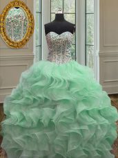 High Class Apple Green Ball Gowns Sweetheart Sleeveless Organza Floor Length Lace Up Ruffles Sweet 16 Dress