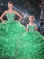 Eye-catching Sweetheart Sleeveless Lace Up Sweet 16 Dresses Green Organza