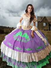 Artistic Brush Train Ball Gowns Sweet 16 Quinceanera Dress Multi-color Off The Shoulder Taffeta Sleeveless Lace Up