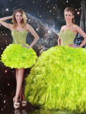 Clearance Sweetheart Sleeveless Lace Up Quinceanera Dresses Yellow Green Organza