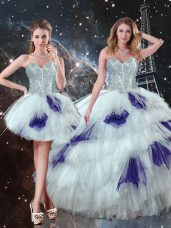 Multi-color Lace Up Quinceanera Gowns Beading and Ruffled Layers and Sequins Sleeveless Floor Length