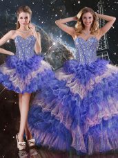 Lovely Organza Sweetheart Sleeveless Lace Up Beading and Ruffled Layers Sweet 16 Dress in Multi-color