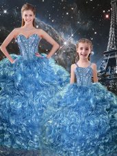 Discount Baby Blue Quinceanera Gowns Military Ball and Sweet 16 and Quinceanera with Beading and Ruffles Sweetheart Sleeveless Lace Up