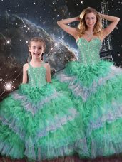 Traditional Multi-color Sweetheart Lace Up Beading and Ruffled Layers Vestidos de Quinceanera Sleeveless
