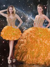Organza Sweetheart Sleeveless Lace Up Beading and Ruffles Sweet 16 Dresses in Orange