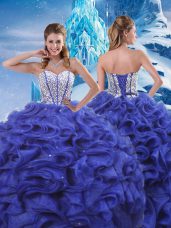 Custom Designed Blue Quince Ball Gowns Military Ball and Sweet 16 and Quinceanera with Beading and Ruffles Sweetheart Sleeveless Lace Up