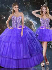 New Style Purple Sweetheart Neckline Beading and Ruffled Layers 15 Quinceanera Dress Sleeveless Lace Up