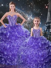 Stylish Sweetheart Sleeveless 15th Birthday Dress Floor Length Beading and Ruffles Purple Organza