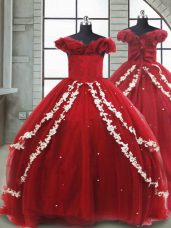 Wine Red Sleeveless Appliques Lace Up Little Girl Pageant Gowns