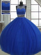 Floor Length Royal Blue Vestidos de Quinceanera Scoop Sleeveless Clasp Handle