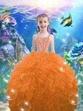 Orange Red Ball Gowns Beading and Ruffles Little Girls Pageant Dress Wholesale Lace Up Organza Sleeveless Floor Length