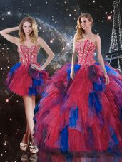 Gorgeous Multi-color Three Pieces Beading and Ruffles Quinceanera Dresses Lace Up Tulle Sleeveless Floor Length