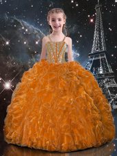 Straps Sleeveless Lace Up Pageant Gowns For Girls Orange Red Organza