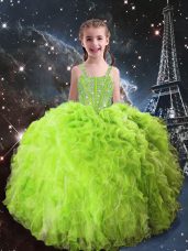 Straps Lace Up Beading and Ruffles Kids Pageant Dress Sleeveless