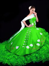Romantic Green Sleeveless Embroidery and Ruffles Lace Up 15 Quinceanera Dress
