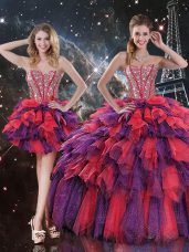 Noble Multi-color Ball Gowns Beading and Ruffles and Ruffled Layers Sweet 16 Quinceanera Dress Lace Up Organza Sleeveless Floor Length