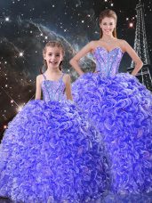 Low Price Ball Gowns Quinceanera Dresses Purple Sweetheart Organza Sleeveless Floor Length Lace Up