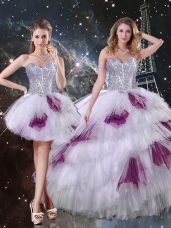 Romantic Sweetheart Sleeveless Tulle Vestidos de Quinceanera Beading and Ruffled Layers and Sequins Zipper