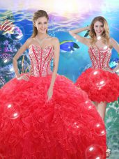 Fashion Sweetheart Sleeveless Organza 15th Birthday Dress Beading and Ruffles Lace Up