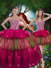 New Arrival Sleeveless Beading and Ruffled Layers Lace Up Quinceanera Dresses